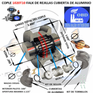 1020T10 COPLE FALK STEELFLEX DE REJILLAS CUBIERTA DE ALUMINIO EXTERIOR 3.820" LARGO 3.880