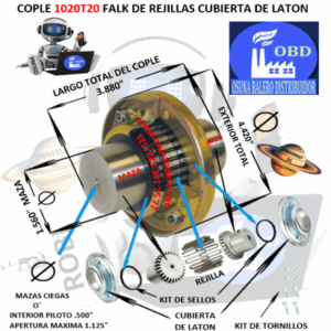 1020T20 COPLE FALK STEELFLEX DE REJILLAS CUBIERTA DE LAMINA EXTERIOR 4.420" LARGO 3.880"