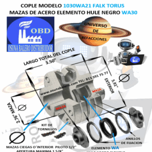 1030WA21 COPLE FALK TORUS CON ELEMENTO HULE NEGRO 30WA EXTERIOR 5.91” LARGO =3.50”