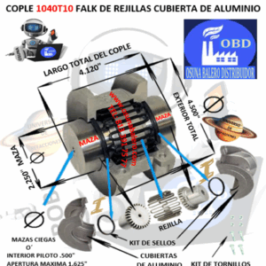 1040T10 COPLE FALK STEELFLEX DE REJILLAS CUBIERTA DE ALUMINIO EXTERIOR 4.500" LARGO 4.120"