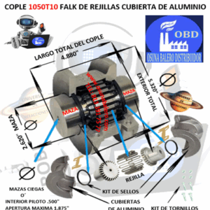 1050T10 COPLE FALK STEELFLEX DE REJILLAS CUBIERTA DE ALUMINIO EXTERIOR 5.320” LARGO 4.880”