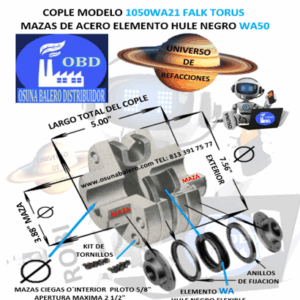 1050WA21 COPLE FALK TORUS CON ELEMENTO HULE NEGRO 50WA EXTERIOR 7.56” LARGO 5”