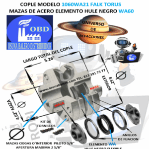 1060WA21 COPLE FALK TORUS CON ELEMENTO HULE NEGRO 60WA EXTERIOR 8.62” LARGO 5.26”