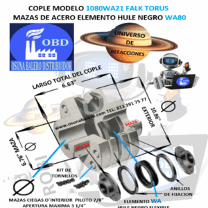 1080WA21 COPLE FALK TORUS CON ELEMENTO HULE NEGRO 80WA EXTERIOR 10.86” B=6.63”