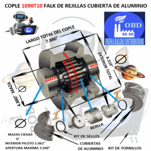 1090T10 COPLE FALK STEELFLEX DE REJILLAS CUBIERTA DE ALUMINIO EXTERIOR 8.310″ LARGO 7.880″