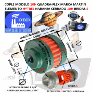 10H COPLE MARTIN QUADRA-FLEX HYTREL NARANJA CERRADO EXTERIOR 7.500” LARGO 5.688”