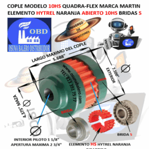 10HS COPLE MARTIN QUADRA-FLEX HYTREL NARANJA BIPARTIDO EXTERIOR 7.500” LARGO 5.688”