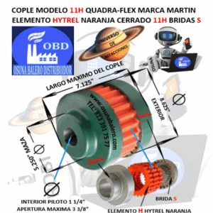 11H COPLE MARTIN QUADRA-FLEX HYTREL NARANJA CERRADO EXTERIOR 8.625” LARGO 7.125”