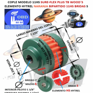 11HS COPLE TB WOOD´S SURE-FLEX HYTREL NARANJA BIPARTIDO EXTERIOR 8.625” LARGO 7.125”