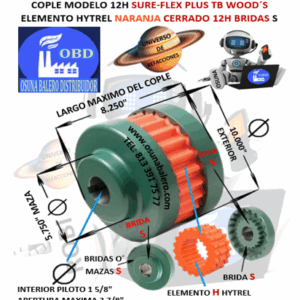 12H COPLE TB WOOD´S SURE-FLEX HYTREL NARANJA CERRADO EXTERIOR 10.000” LARGO 8.250”