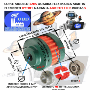 12HS COPLE MARTIN QUADRA-FLEX HYTREL NARANJA BIPARTIDO EXTERIOR 10.000” LARGO 8.250”
