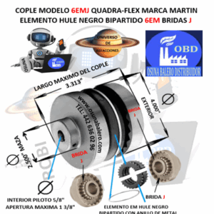 6EMJ COPLE MARTIN QUADRA-FLEX NEGRO BIPARTIDO CON ARO RETENDOR EXTERIOR 4.000” LARGO 3.313”