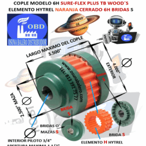 6H COPLE TB WOOD´S SURE-FLEX HYTREL NARANJA CERRADO EXTERIOR 4.000” LARGO 3.500”