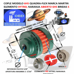 6HS COPLE MARTIN QUADRA-FLEX HYTREL NARANJA BIPARTIDO EXTERIOR 4.000” LARGO 3.500”