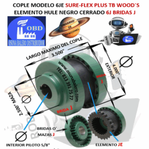 6JE COPLE TB WOOD´S SURE-FLEX CON ELEMENTO HULE NEGRO EXTERIOR 4.000" LARGO 3.500"