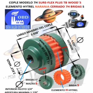 7H COPLE TB WOOD´S SURE-FLEX HYTREL NARANJA CERRADO EXTERIOR 4.625” LARGO 3.938”
