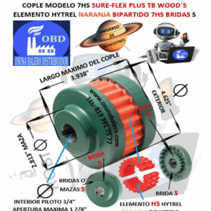 7HS COPLE TB WOOD´S SURE-FLEX HYTREL NARANJA BIPARTIDO EXTERIOR 4.625” LARGO 3.938”