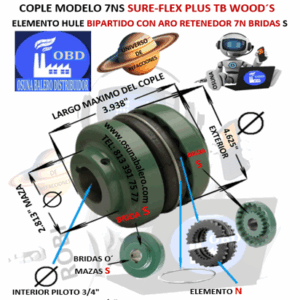 7NS COPLE TB WOOD´S SURE-FLEX BIPARTIDO CON ARO RETENEDOR EXTERIOR 4.625” LARGO 3.938”