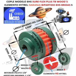 8HS COPLE TB WOOD´S SURE-FLEX HYTREL NARANJA BIPARTIDO EXTERIOR 5.450” LARGO 4.438”