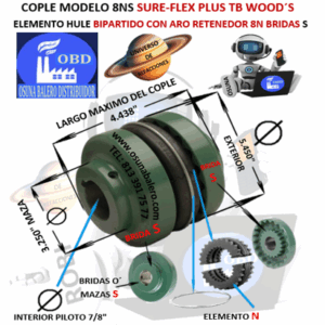 8NS COPLE TB WOOD´S SURE-FLEX BIPARTIDO CON ARO RETENEDOR EXTERIOR 5.450” LARGO 4.438”