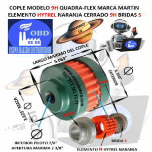 9H COPLE MARTIN QUADRA-FLEX HYTREL NARANJA CERRADO EXTERIOR= 6.350” LARGO= 5.063”