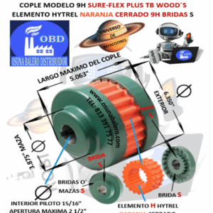 9H COPLE TB WOOD´S SURE-FLEX HYTREL NARANJA CERRADO EXTERIOR 6.350” LARGO 5.063”