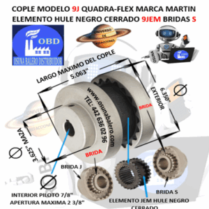 9J COPLE MARTIN FLEXIBLE ESTRIADO QUADRA-FLEX NEGRO EXTERIOR 6.350” LARGO 5.063”