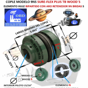 9NS COPLE TB WOOD´S SURE-FLEX BIPARTIDO CON ARO RETENEDOR EXTERIOR 6.350” LARGO 5.063”