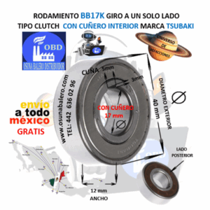 BB17K CLUTCH TSUBAKI FRENO DE BOLAS CON CUÑA INTERIOR FLECHA 17mm EXTERIOR 40mm ANCHO 12mm