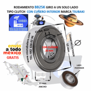 BB25K CLUTCH TSUBAKI FRENO DE BOLAS CON CUÑA INTERIOR FLECHA 25mm EXTERIOR D=52mm ANCHO