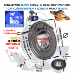 BB25KK CLUTCH TSUBAKI FRENO DE BOLAS CON CUÑA INTERIOR Y CUÑA EXTERIOR FLECHA 25mm EXTERIOR D=52mm ANCHO B=15mm