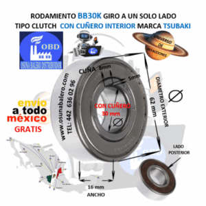 BB30K CLUTCH TSUBAKI FRENO DE BOLAS CON CUÑA INTERIOR FLECHA 30mm EXTERIOR 62mm ANCHO 16mm