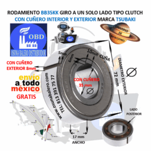 BB35KK CLUTCH TSUBAKI FRENO DE BOLAS CON CUÑA INTERIOR Y CUÑA EXTERIOR FLECHA 35mm EXTERIOR 72mm ANCHO 17mm