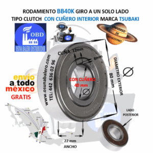 BB40K CLUTCH TSUBAKI FRENO DE BOLAS CON CUÑA INTERIOR FLECHA 40mm EXTERIOR 80mm ANCHO 22mm