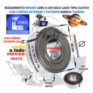 BB40KK CLUTCH TSUBAKI FRENO DE BOLAS CON CUÑA INTERIOR Y CUÑA EXTERIOR FLECHA 40mm EXTERIOR 80mm ANCHO 22mm