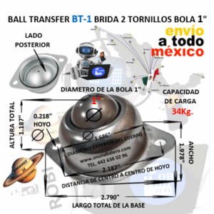 BT-1 BALL TRANSFER  OBD BOLA DE ACERO 1” BRIDA 2 TORNILLOS