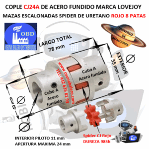 CJ24A COPLE LOVEJOY DE FIERRO MAZAS ESCALONADAS EXTERIOR 55mm LARGO 78mm SPIDER CJ24 DUREZA 98A ROJO NO. PARTE 68514476360