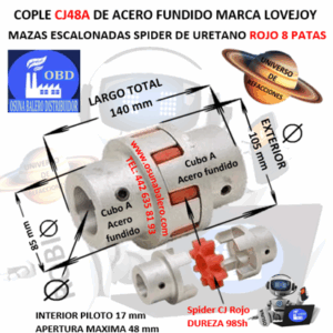 CJ48A COPLE LOVEJOY DE FIERRO MAZAS ESCALONADAS EXTERIOR 105mm LARGO 140mm SPIDER CJ48 DUREZA 98A ROJO NO. PARTE 68514462415