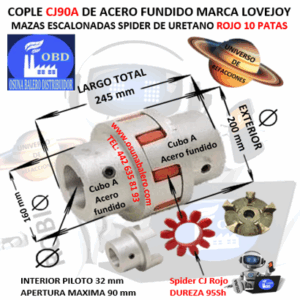 CJ90A COPLE LOVEJOY DE FIERRO MAZAS ESCALONADAS EXTERIOR 200mm LARGO 245mm SPIDER CJ90 95A ROJO NO. PARTE 68514462419