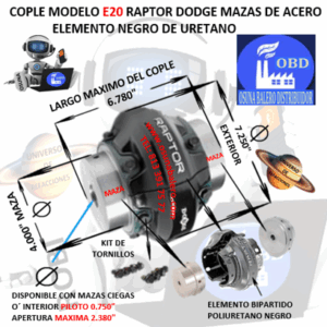 E20 COPLE DODGE RAPTOR BARRENO PILOTO EXTERIOR 7.250” LARGO 6.780”