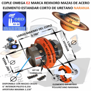 E2 COPLE OMEGA REXNORD BARRENO PILOTO EXTERIOR 3 1/2” LARGO 3 13/16”