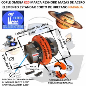 E20 COPLE OMEGA REXNORD BARRENO PILOTO EXTERIOR 7 1/4" LARGO 6 1/2" 