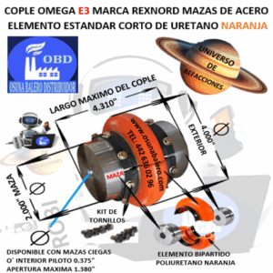 E3 COPLE OMEGA REXNORD BARRENO PILOTO EXTERIOR 4 ” LARGO 4 5/16”
