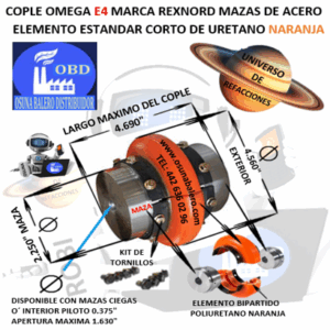 E4 COPLE OMEGA REXNORD BARRENO PILOTO EXTERIOR 4 9/16” LARGO 4 11/16”