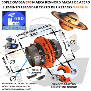 E40 COPLE OMEGA REXNORD BARRENO PILOTO EXTERIOR 9 1/2” LARGO 7 11/16”