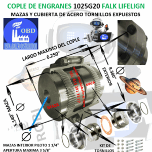1025G20 COPLE DE ENGRANES FALK LIFELIGN TORNILLOS EXPUESTOS EXTERIOR 8.380”  LARGO 6.250”