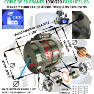 1030G20 COPLE DE ENGRANES FALK LIFELIGN TORNILLOS EXPUESTOS EXTERIOR 9.440”  LARGO 7.370”