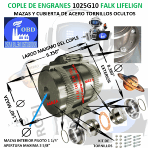 1025G10 COPLE DE ENGRANES FALK LIFELIGN TORNILLOS OCULTOS EXTERIOR 8.380”  LARGO 6.250”