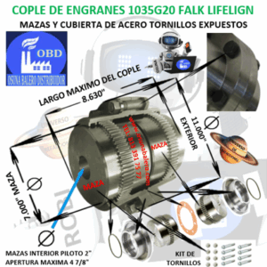 1035G20 COPLE DE ENGRANES FALK LIFELIGN TORNILLOS EXPUESTOS EXTERIOR 11.000”  LARGO 8.630"