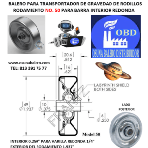 50 RODAMIENTO FRANTZ PARA TRANSPORTADOR INTERIOR REDONDO 1/4”